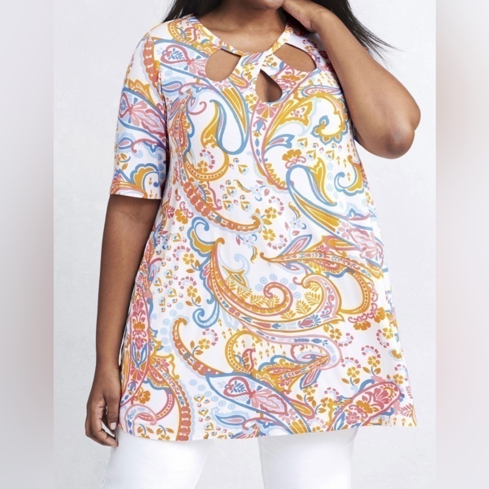 Jessica London Women’s Plus Size Cutout Swing Tunic Blouse